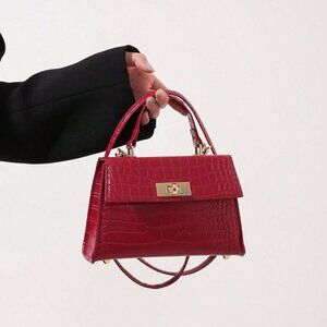 Burgundy Casual Women's Mini Metallic Alligator Pattern Crossbody Handbag